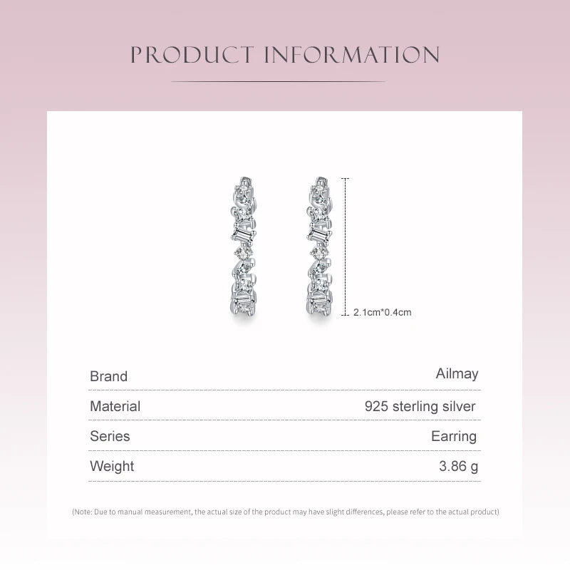 Ailmay Fine Irregular Geometric Design Clear Zircon Earrings For Women Classic Luxury 925 Sterling Silver Fashion Jewelry