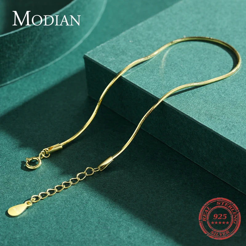 Modian Solid 925 Sterling Silver Simple Charm Snake Chain Bracelet Trendy Gold Color Bracelets For Women Party Fine Jewelry Gift