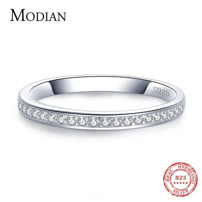 Modian Classic Simple 100% 925 Sterling Silver Charm AAA Zirconia Finger Rings for Women Wedding Engagement Statement Jewelry