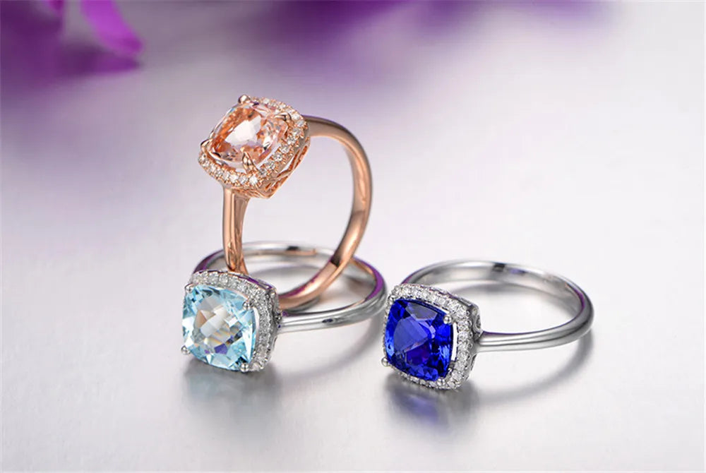 Luxury gemstone champagne crystal ring for women 18k Rose gold color engagement rings zircon diamond elegant party accessory