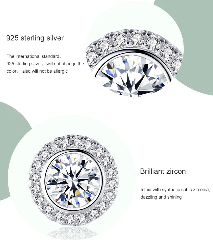 Ailmay 925 Sterling Silver Round Earrings Classic Luxury Full Cubic Zirconia Earrings For Women Wedding Engagement Jewelry