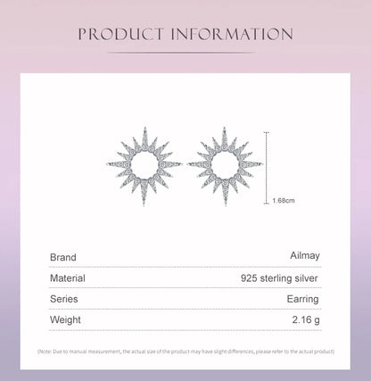 Ailmay 925 Sterling Silver Fashion Sun Flower Shape Sparkling Cubic CZ Stud Earrings For Women Fine Wedding Statement Jewelry