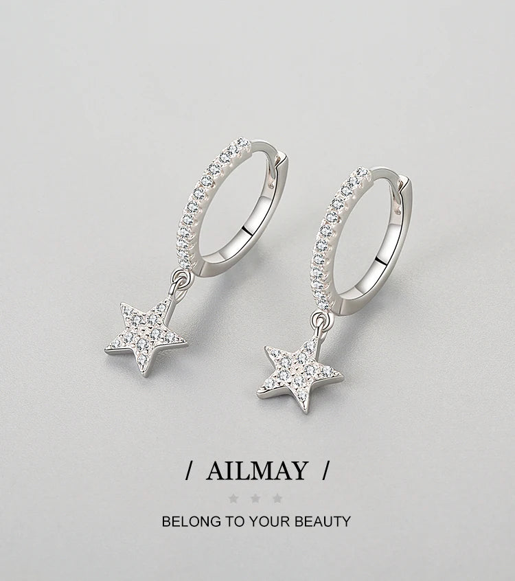 Ailmay Fashion 925 Sterling Silver Star Dangle Earrings Luxury Sparkling CZ For Women Classic Wedding Statement Jewelry