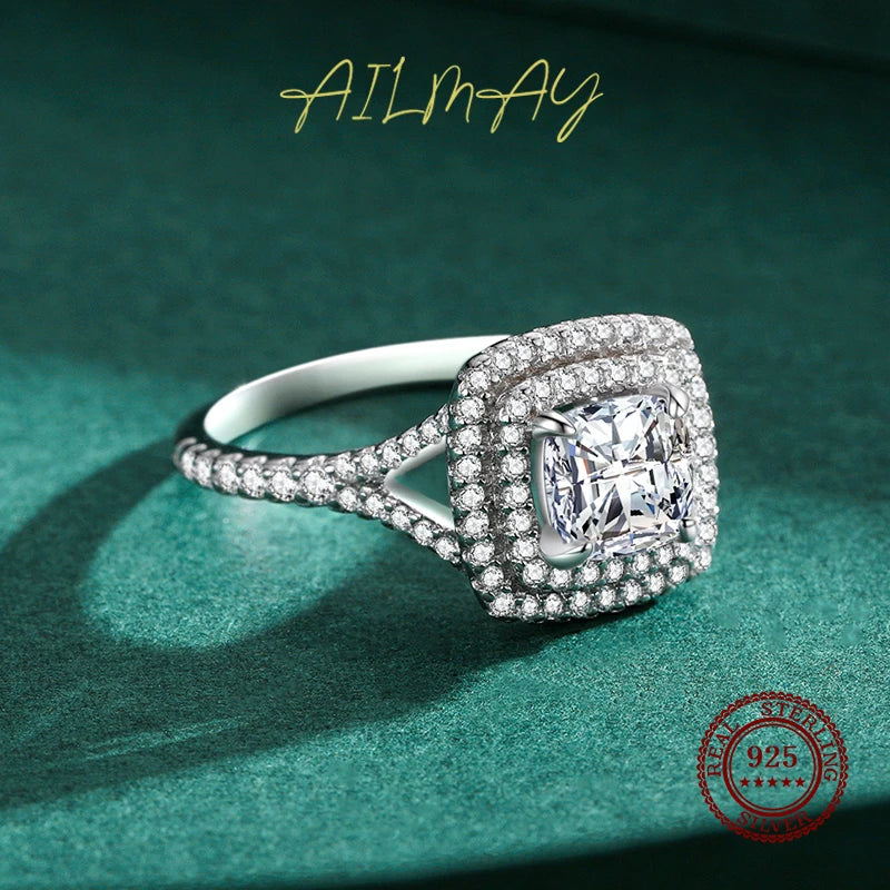 Ailmay New Arrival Trendy 925 Sterling Silver Luxury Square Cubic Zirconia Rings For Women Wedding Engagement Fine Jewelry Gift