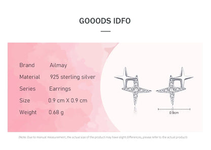 Ailmay Fashion 925 Sterling Silver Charm Sparkling Zircon Little Star  Earrings For Women Girls Party Accessories Jewelry