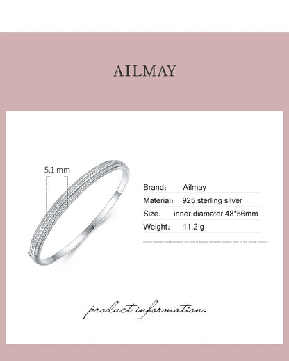 Ailmay Genuine 925 Sterling Silver Classic  Luxury Round Clear CZ Bracelets For Women Classic Luxury Wedding Accessories Jewelry