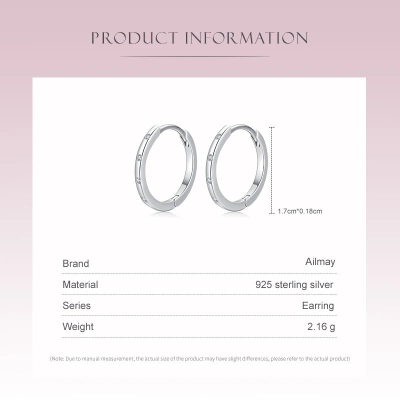 Ailmay Genuine 925 Sterling Silver Popular Round Earrings For Women Simple Design Dazzling Clear CZ Fine Hypoallergenic Jewelry