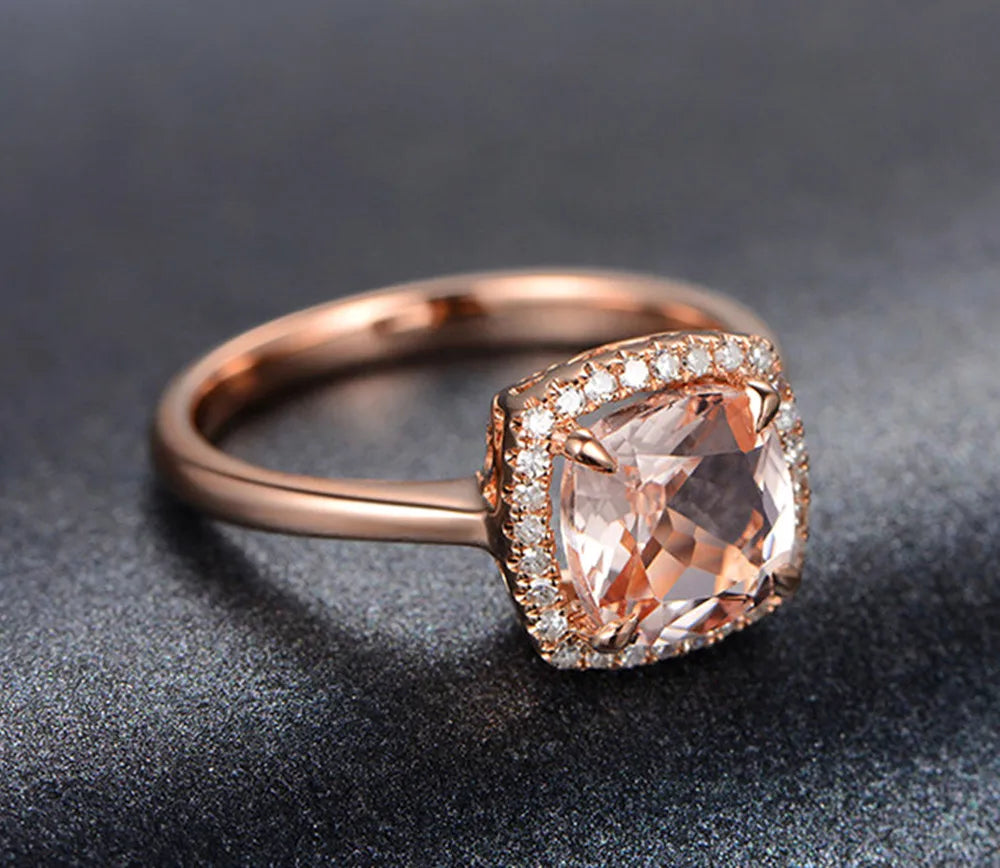 Luxury gemstone champagne crystal ring for women 18k Rose gold color engagement rings zircon diamond elegant party accessory