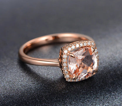 Luxury gemstone champagne crystal ring for women 18k Rose gold color engagement rings zircon diamond elegant party accessory