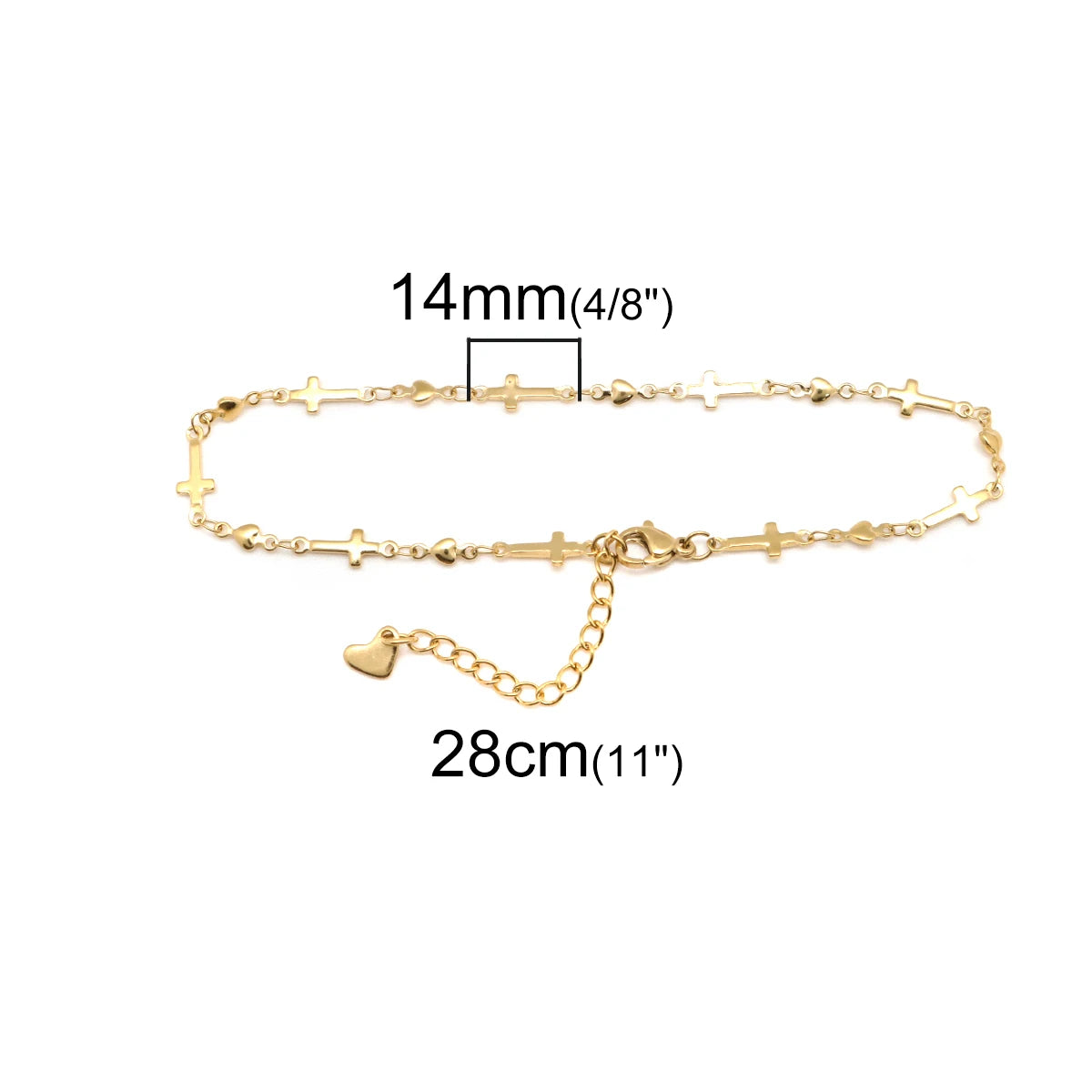 Fashion 304 Stainless Steel Anklet For Women Gold Color Cross Heart Anklet Bracelets on the Leg 2021 Trend Foot Jewelry,1 Piece