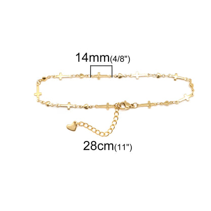 Fashion 304 Stainless Steel Anklet For Women Gold Color Cross Heart Anklet Bracelets on the Leg 2021 Trend Foot Jewelry,1 Piece