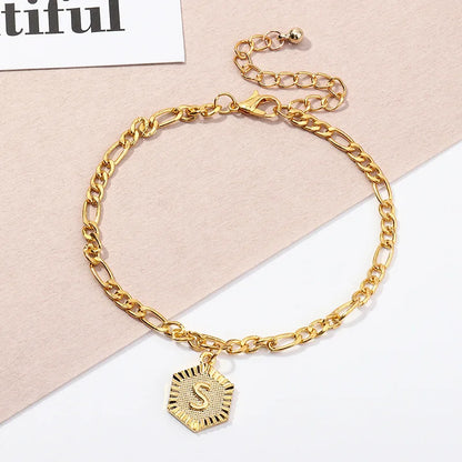 Ankle Bracelets for Women Simple English Alphabet Pendant Foot Jewelry Goth Accessories Cuban Link Anklet Chain Party 2023