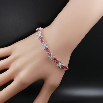 Exquisite Blue Pink Natural Crystal Zircon Trim Ladies Bracelet Fashion Versatile Casual Party Trend Jewelry Charm Bracelet