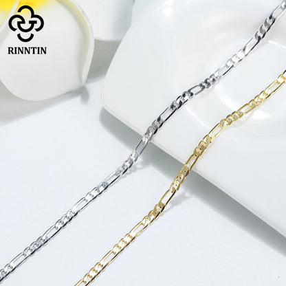 Rinntin 925 Sterling Silver Cuban Chain Anklets for Women Fashion Adjustable 14K Gold Foot Bracelet Ankle Straps Jewelry SA11