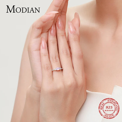 MODIAN 925 Sterling Silver Pink MoonStone Elegant Stackable Finger Ring Eternity Bands for Women Christmas Gifts Fine Jewelry