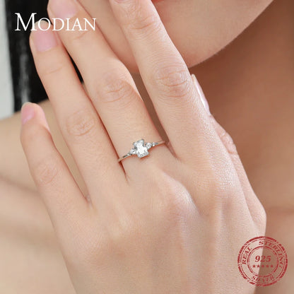 Modian Rectangle Dazzling Ring Solid 925 Sterling Silver Clear Cubic Zirconia Finger Rings For Women Wedding Fine Jewelry Anel