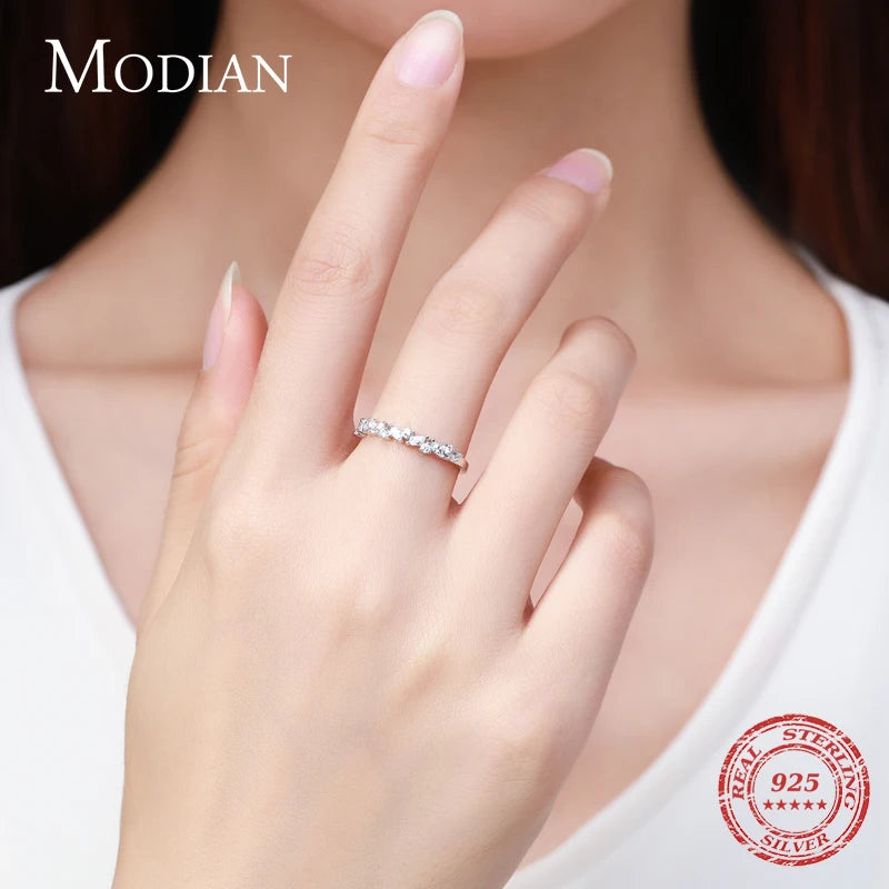 Modian Simple Stackable Cubic Zirconia Finger Rings For Women Solid 925 Sterling Silver Exquisite Fine Ring Fashion Jewelry Gift