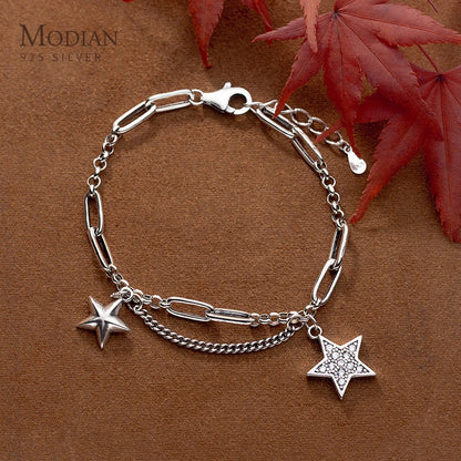 Modian Fashion 925 Sterling Silver Lovely Stars Retro Charm Bracelet Fit Women Hip Hop Style Bracelet Fine Jewelry 2020 Design