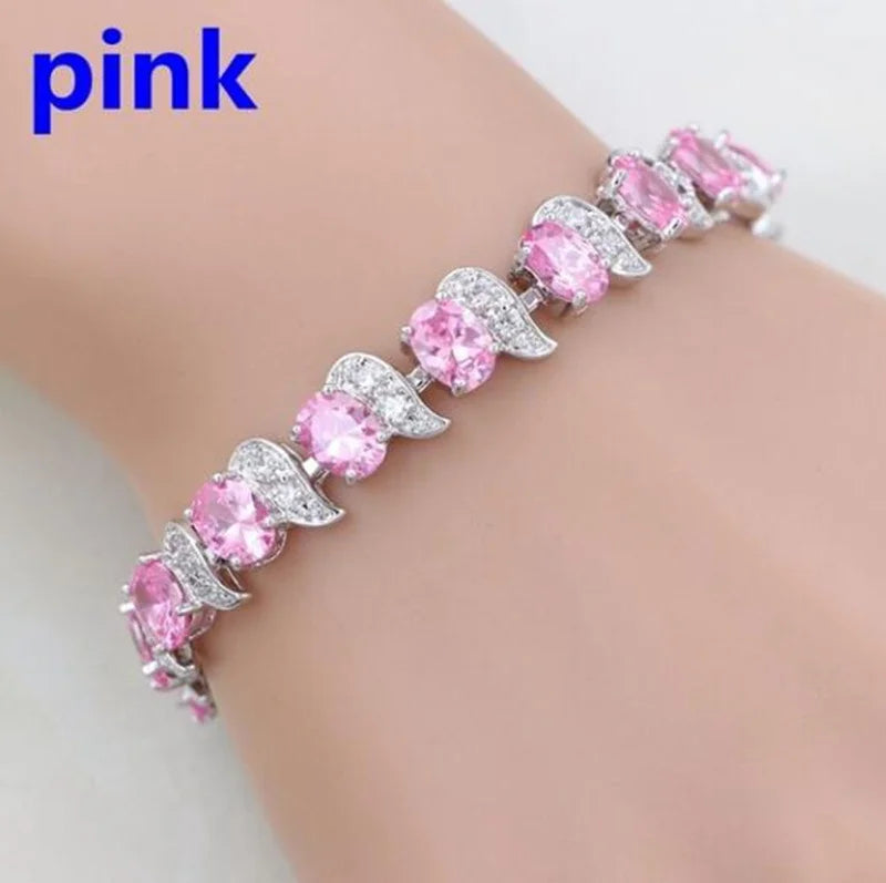 Exquisite Blue Pink Natural Crystal Zircon Trim Ladies Bracelet Fashion Versatile Casual Party Trend Jewelry Charm Bracelet