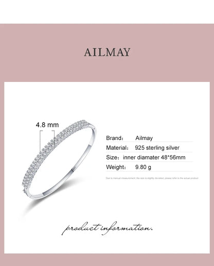 Ailmay Solid 925 Sterling Silver Classic Luxury Full Cubic Zirconia Bracelets For Women Girls Anti-allergy Fine Jewelry Gifts