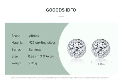 Ailmay 925 Sterling Silver Round Earrings Classic Luxury Full Cubic Zirconia Earrings For Women Wedding Engagement Jewelry