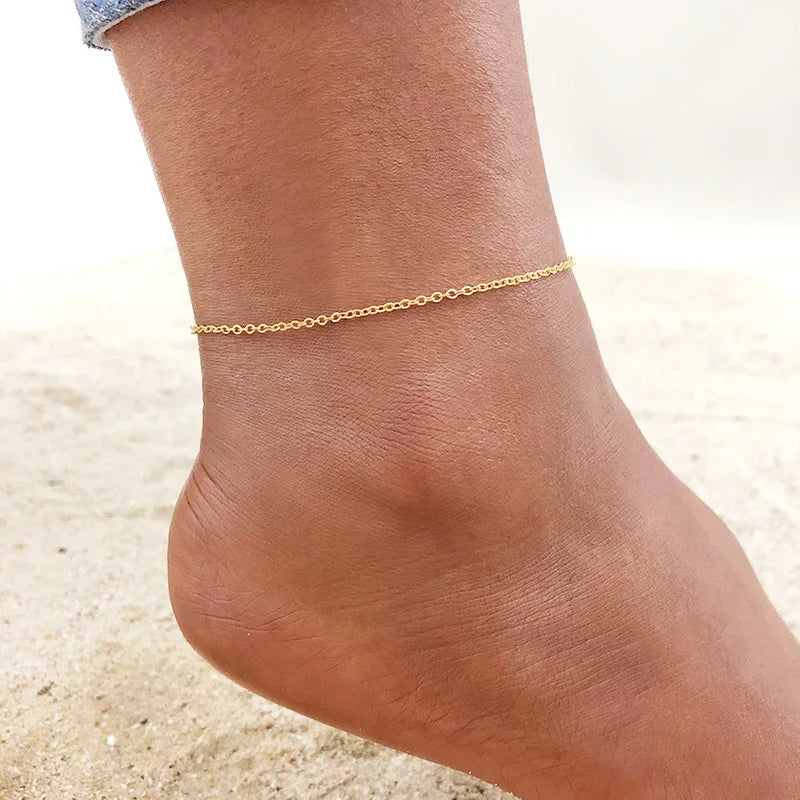 Anti Allergy Stainless Steel Women Snake Chain Anklets, Summer Ocean Beach Ankle Foot Leg Bracelet, Mother Daughter Gift Jewelry