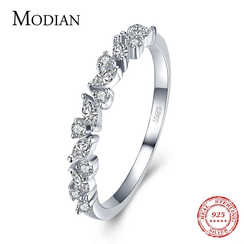 Modian Simple Stackable Cubic Zirconia Finger Rings For Women Solid 925 Sterling Silver Exquisite Fine Ring Fashion Jewelry Gift