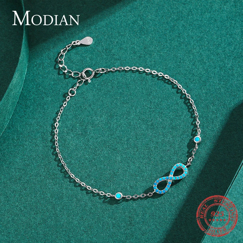 MODIAN Romantic Infinite Love Bracelet 925 Sterling Silver Vintage Natural Turquoise Chain Bracelets For Women Wedding Jewelry