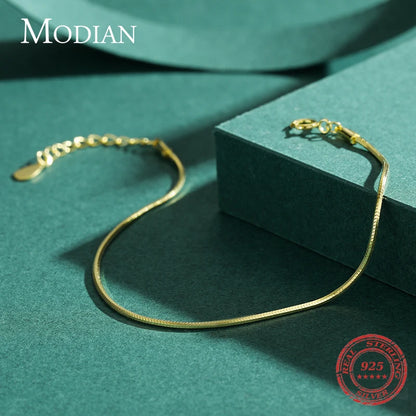 Modian Solid 925 Sterling Silver Simple Charm Snake Chain Bracelet Trendy Gold Color Bracelets For Women Party Fine Jewelry Gift