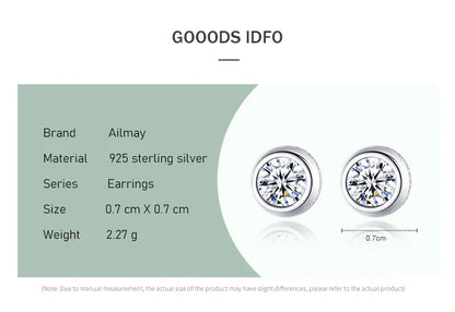 Ailmay Real 925 Sterling Silver  Dazzling Clear CZ Classic Round Design Stud Earring for Women Wedding Engagement Jewelry Gift