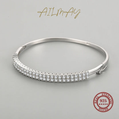 Ailmay Solid 925 Sterling Silver Classic Luxury Full Cubic Zirconia Bracelets For Women Girls Anti-allergy Fine Jewelry Gifts