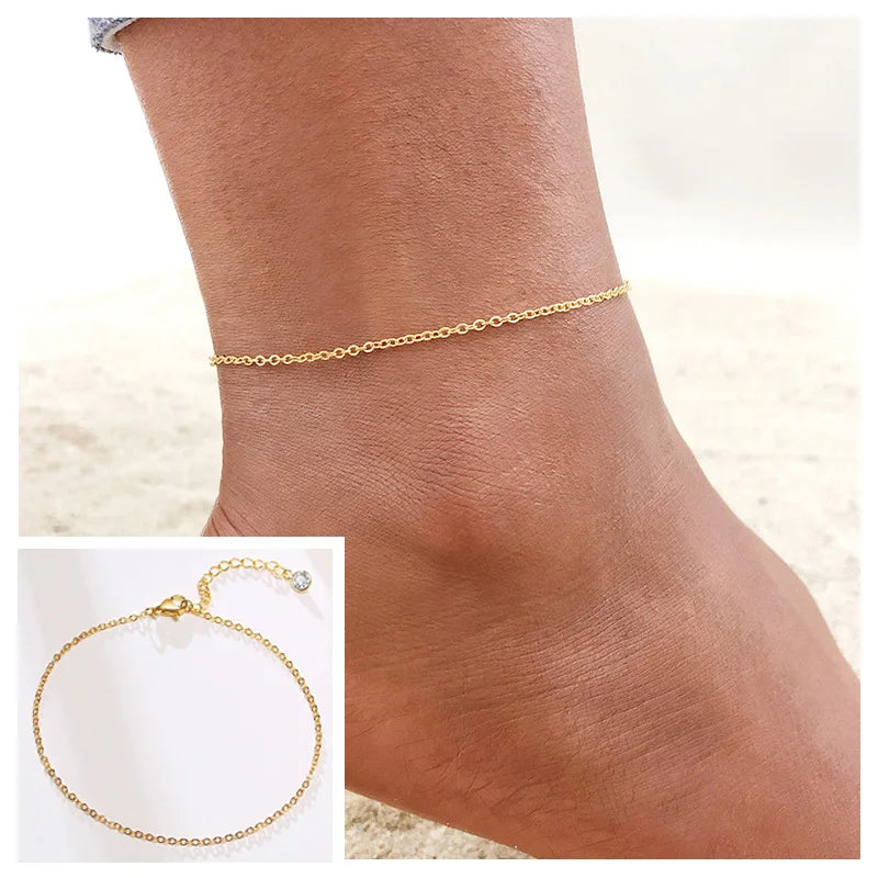 Stainless Steel Chain Anklet  for Women Girls Multi-layer Beach Ankle Bracelet Foot Link Chains Adjsutable