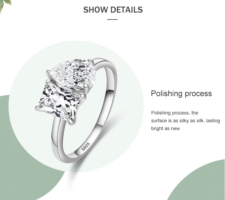 Ailmay Genuine 925 Sterling Silver Fashionc Dazzling CZ Square And Drop Shape Rings For Women Luxury Wedding Accessories Jewelry