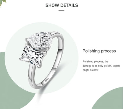 Ailmay Genuine 925 Sterling Silver Fashionc Dazzling CZ Square And Drop Shape Rings For Women Luxury Wedding Accessories Jewelry