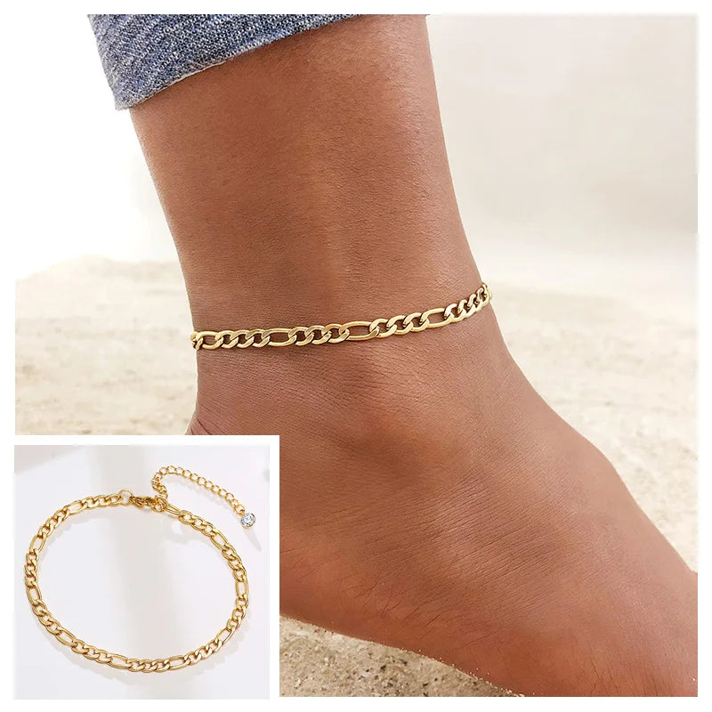 Stainless Steel Chain Anklet  for Women Girls Multi-layer Beach Ankle Bracelet Foot Link Chains Adjsutable