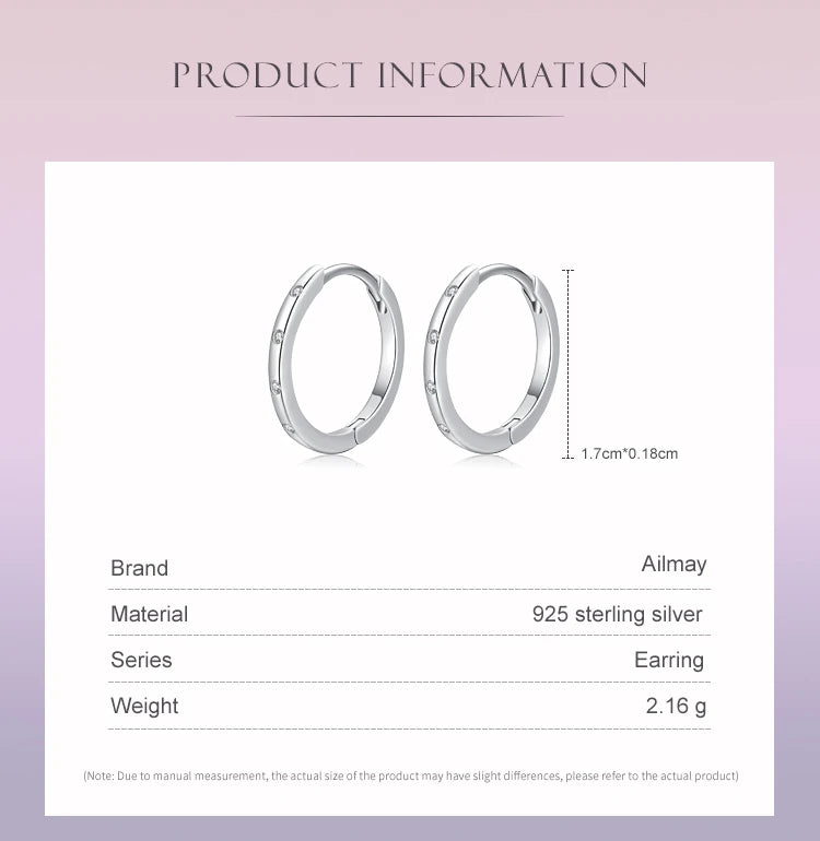 Ailmay Genuine 925 Sterling Silver Popular Round Earrings For Women Simple Design Dazzling Clear CZ Fine Hypoallergenic Jewelry