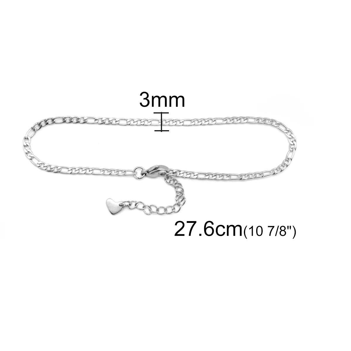 304 Stainless Steel Anklet For Women Men Silver Color Heart Chain Anklet Fashion Wedding Jewelry 2021 22.8cm(9") long, 1 Piece