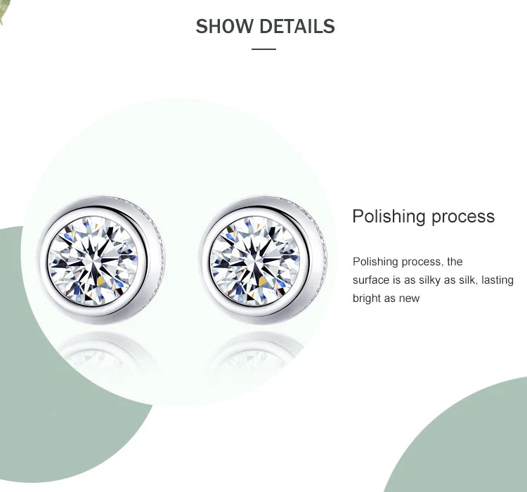 Ailmay Real 925 Sterling Silver  Dazzling Clear CZ Classic Round Design Stud Earring for Women Wedding Engagement Jewelry Gift