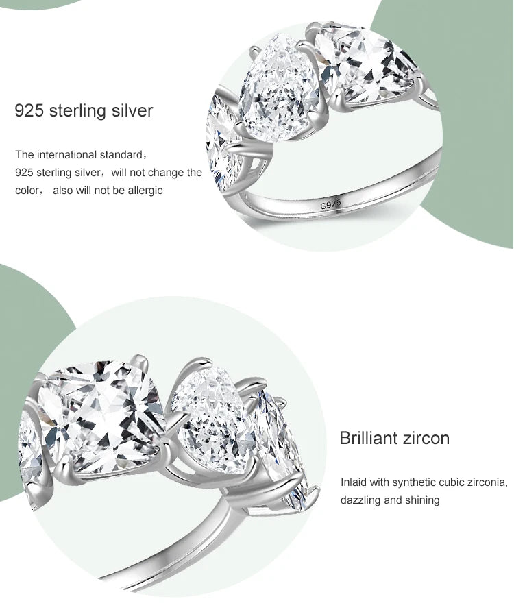 Ailmay Genuine 925 Sterling Silver Luxury Tremdy Dazzling Cubic Zirconia Rings For Women Classic Wedding Statement Jewelry