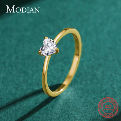 Modian Authentic 925 Sterling Silver Simple Love Heart AAAAA Zirconia Sparkling Finger Ring For Women Female Wedding Jewelry