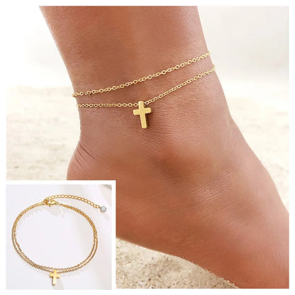 Stainless Steel Chain Anklet  for Women Girls Multi-layer Beach Ankle Bracelet Foot Link Chains Adjsutable