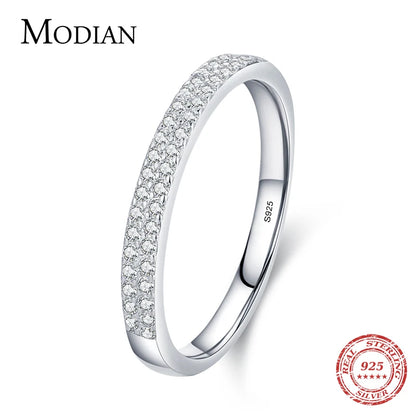 Modian Classic Design Sparkling Cubic Zirconia Ring Real 925 Sterling Silver Female Wedding Band Finger Rings For Women Jewelry