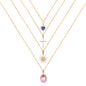 Flatfoosie New Multi-layer Pink Heart Crystal Pendant Necklace For Women Boho Butterfly Rhinestone Tennis Chain Necklace Jewelry