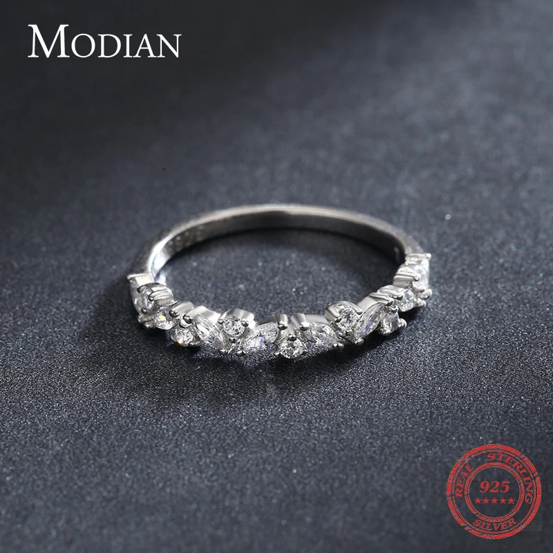 Modian Simple Stackable Cubic Zirconia Finger Rings For Women Solid 925 Sterling Silver Exquisite Fine Ring Fashion Jewelry Gift