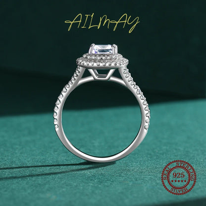 Ailmay New Arrival Trendy 925 Sterling Silver Luxury Square Cubic Zirconia Rings For Women Wedding Engagement Fine Jewelry Gift