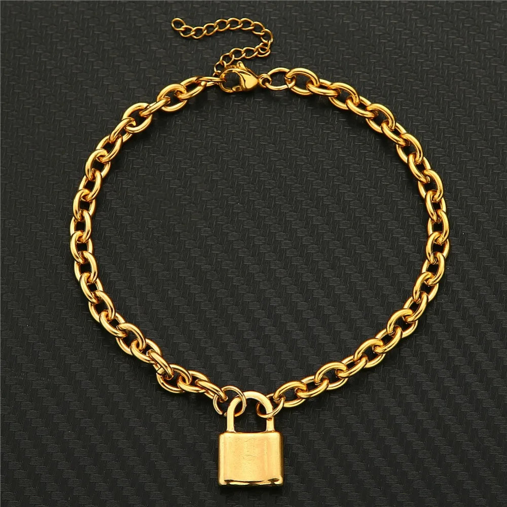 Stainless Steel Padlock Charms Anklets Sandals Foot Jewelry Leg Lock Pendant Anklet Foot Anklet Bracelets For Women Leg Chain