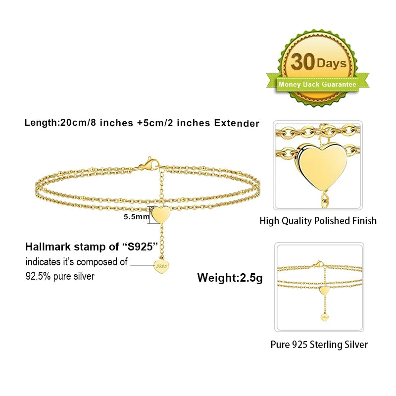 Rinntin 925 Sterling Silver Cuban Chain Anklets for Women Fashion Adjustable 14K Gold Foot Bracelet Ankle Straps Jewelry SA11