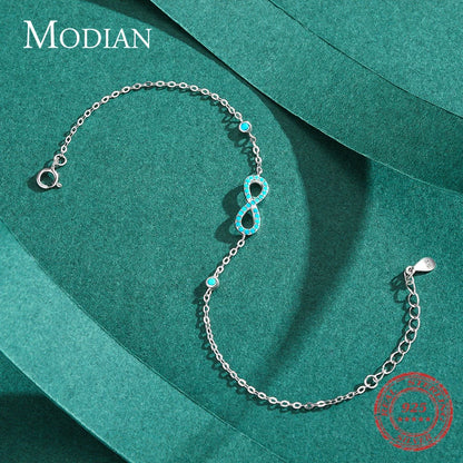 MODIAN Romantic Infinite Love Bracelet 925 Sterling Silver Vintage Natural Turquoise Chain Bracelets For Women Wedding Jewelry