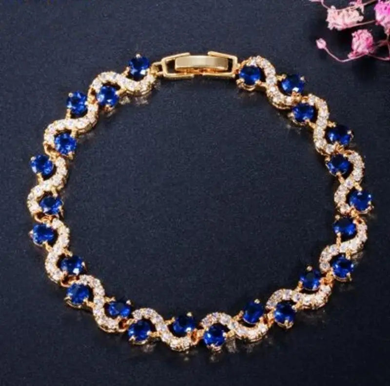 Exquisite Blue Pink Natural Crystal Zircon Trim Ladies Bracelet Fashion Versatile Casual Party Trend Jewelry Charm Bracelet