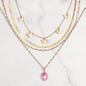 Flatfoosie New Multi-layer Pink Heart Crystal Pendant Necklace For Women Boho Butterfly Rhinestone Tennis Chain Necklace Jewelry